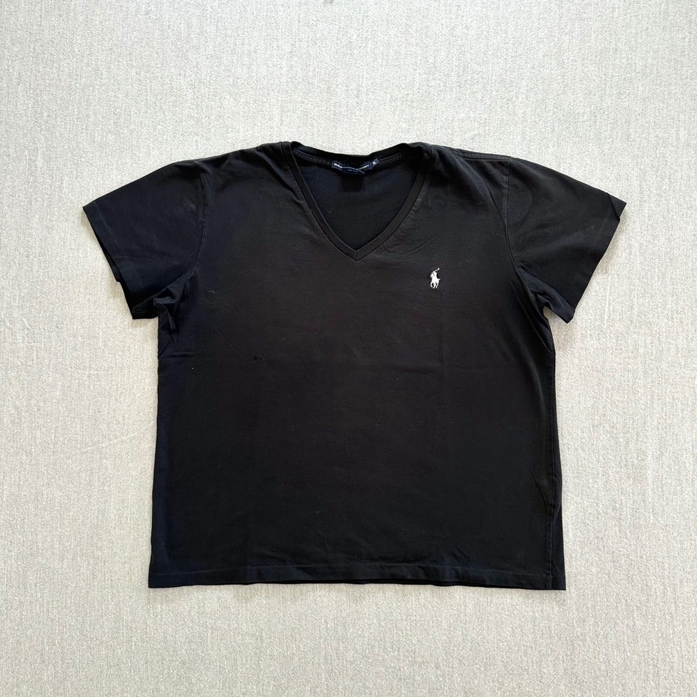 Polo Ralph Lauren Sport V Neck T‎ Shirt Women's XL Black White Pony Casual